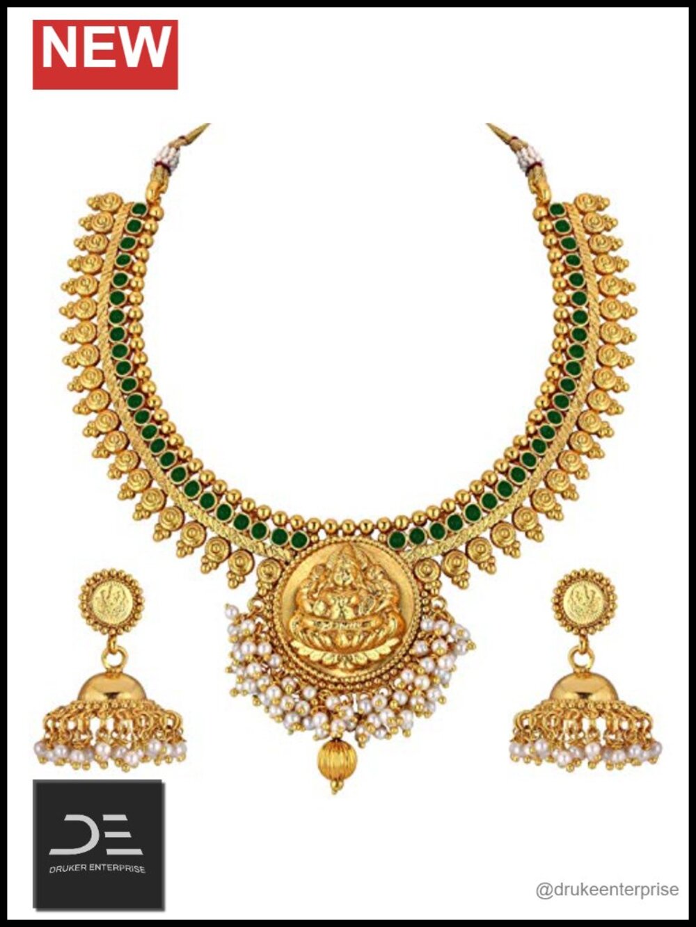 Indian Temple Necklace & Earring Set, Faux Stone Bollywood Jewelry, Traditional